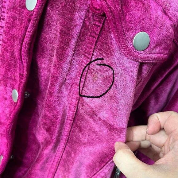 Free People Velvet Trucker Jacket Women’s Size XS/S Fuchsia Pink Oversized Snap - Picture 11 of 15
